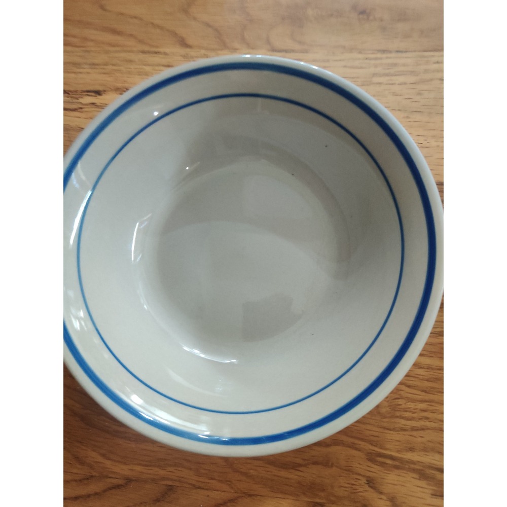 VTG Stoneware Bowls Set of 2 Off-White Blue Double Band Farmhouse Cereal Soup - Picture 3 of 5